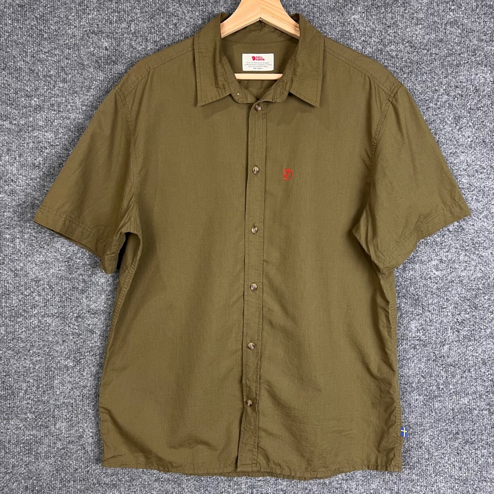 Fjallraven Ovik Lite Shirt SS Mens Medium Green Short Sleeve Button Up